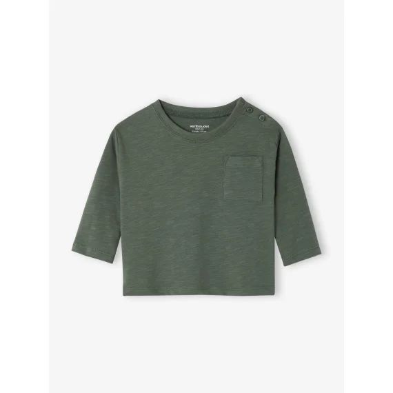 T-shirt bébé Basics personnalisable manches longues boutonné sur l&rsquo;épaule vert