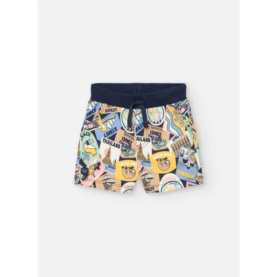 Bermuda En Coton Avec Imprimé Fantaisie Multicolore