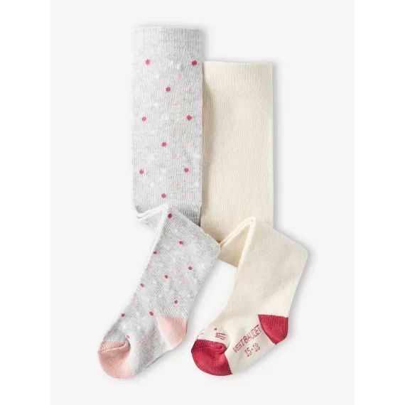 Lot de 2 paires de collants bébé en maille pois/chat lot ivoire