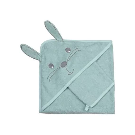 Cape de bain + gant lapin vert (70 x 70 cm)