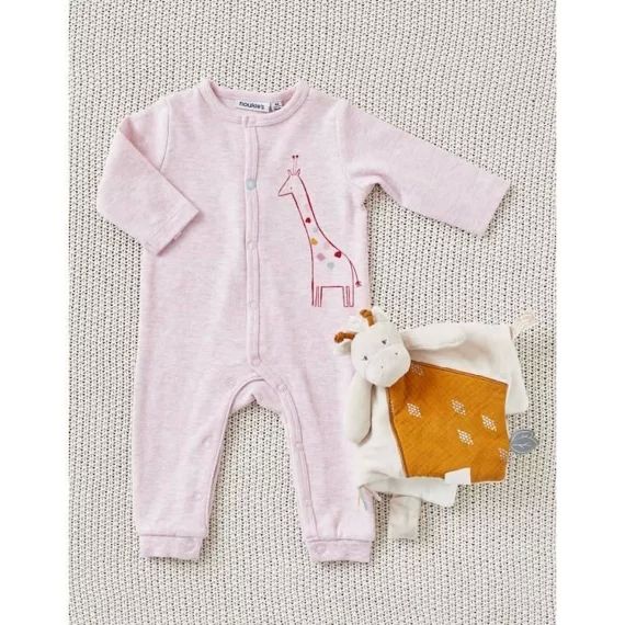 Pyjama sans pied girafe en jersey rose