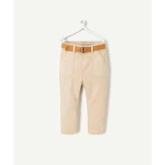 Pantalon droit bébé garçon en fibres recyclées beige avec ceinture