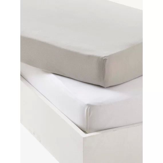 Lot de 2 draps-housses bébé en jersey extensible gris + blanc