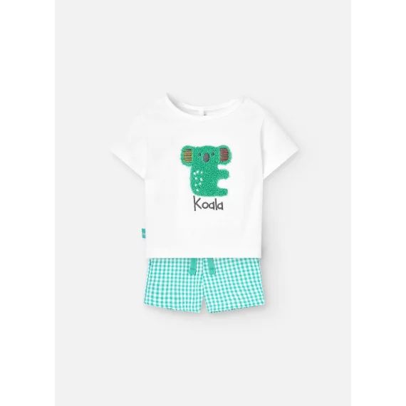 Ensemble T-shirt Avec Dessin Frontal Et Short Vichy Blanc