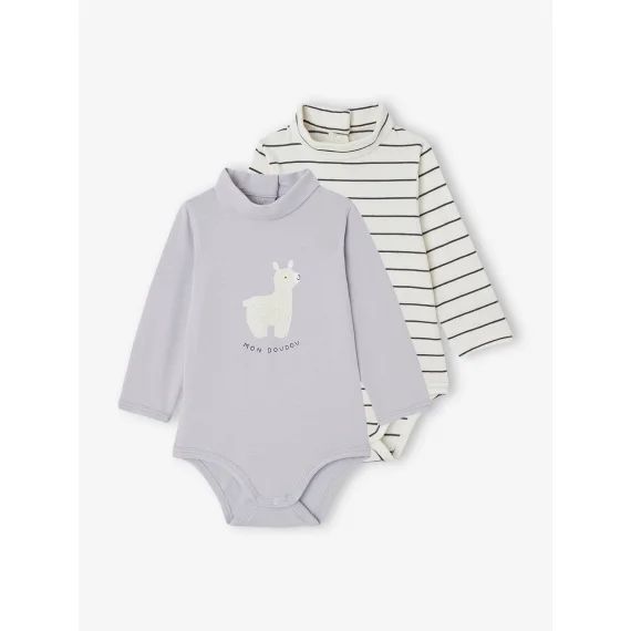 Lot de 2 bodies bébé col roulé bleu ciel