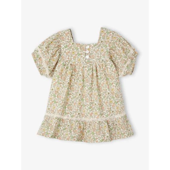 Robe fleurie bébé détails en dentelle vanille