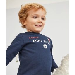 T-shirt bébé garçon en coton bio bleu marine thème football –  – Soldes