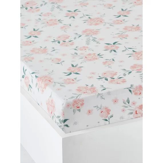 Drap-housse bébé EAU DE ROSE écru / rose