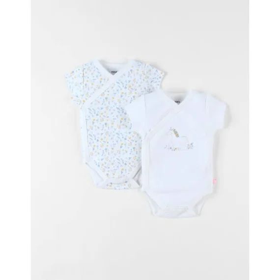 Ensemble De 2 Bodies Fleuris Et Licorne En Coton Rose