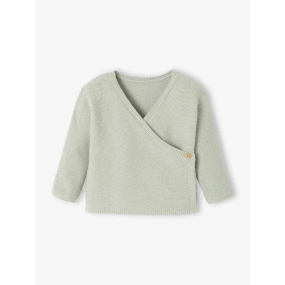 Cardigan brassière bébé en laine et coton vert d&rsquo;eau