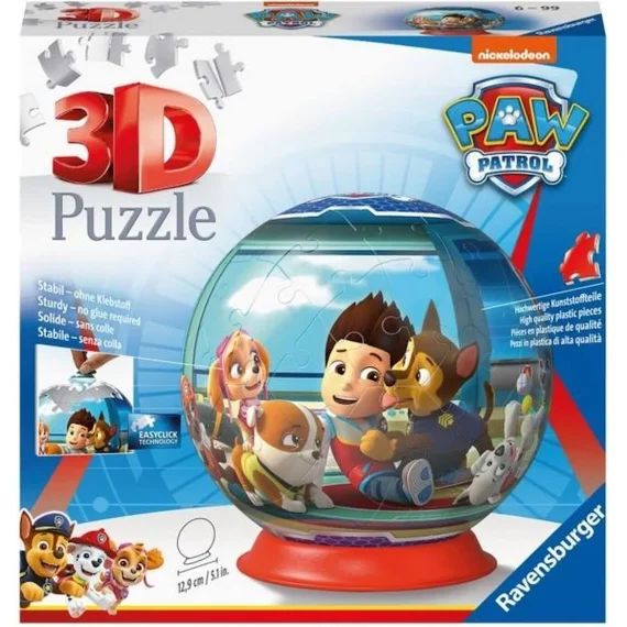 PAT&rsquo; PATROUILLE Puzzle 3D Ball 72 pièces – Ravensburger – Puzzle enfant 3D sans colle – Dès 6 ans bleu