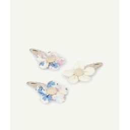 Lot de 3 barrettes bébé fille dorées et fleuries