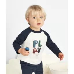 T-shirt bleu marine et gris avec message floqué bébé garçon –  – Soldes