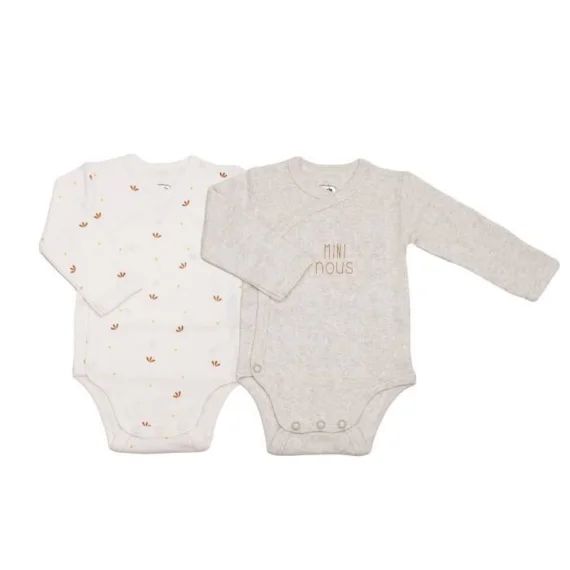 Lot De 2 Bodies Bébé Manches Longues – Mini Nous Trois Kilos Sept – Ecru – Mixte Beige