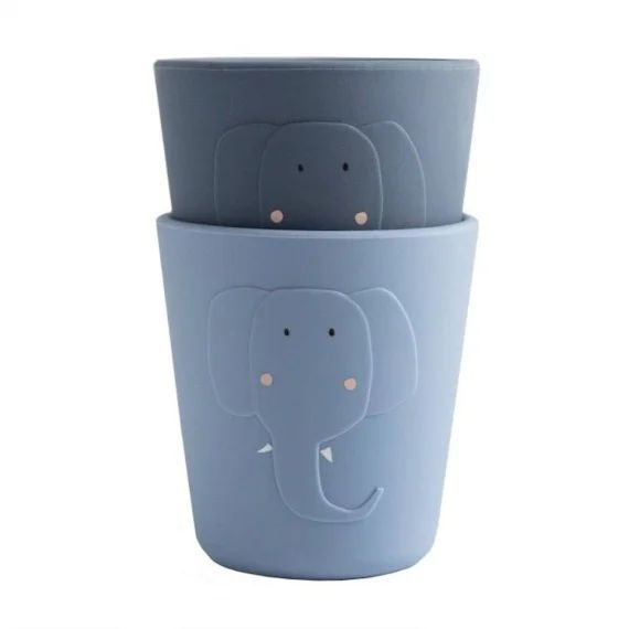 Gobelet En Silicone (2 Pcs) – Bleu – Verre D&rsquo;apprentissage Bébé – Mrs. Elephant – Trixie Bleu