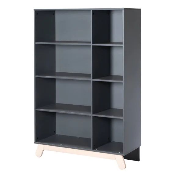 Bibliothèque Scandinave À 8 Cases Avec Pieds En Bois Massif Jara Anthracite