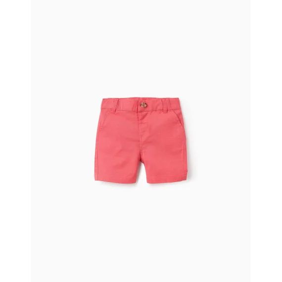 Short En Chino De Coton Et Lin Rouge Clair