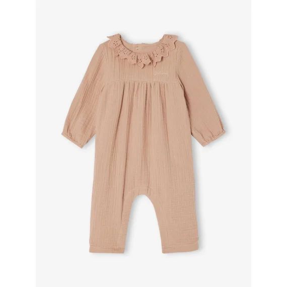 Combinaison en gaze de coton doublé bébé cappuccino