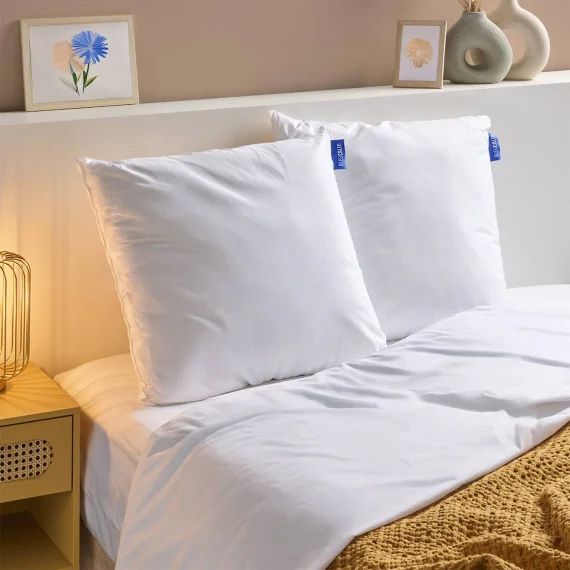 Lot De 2 Oreillers Fermes Enveloppe Coton Bio Blanc