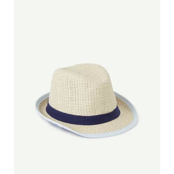 Chapeau de paille bébé garçon avec bande et liseré bleus –  – Soldes