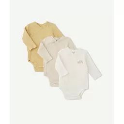 Lot de 3 bodies en coton biologique et gaufré cache-coeur mini nous –  – Soldes