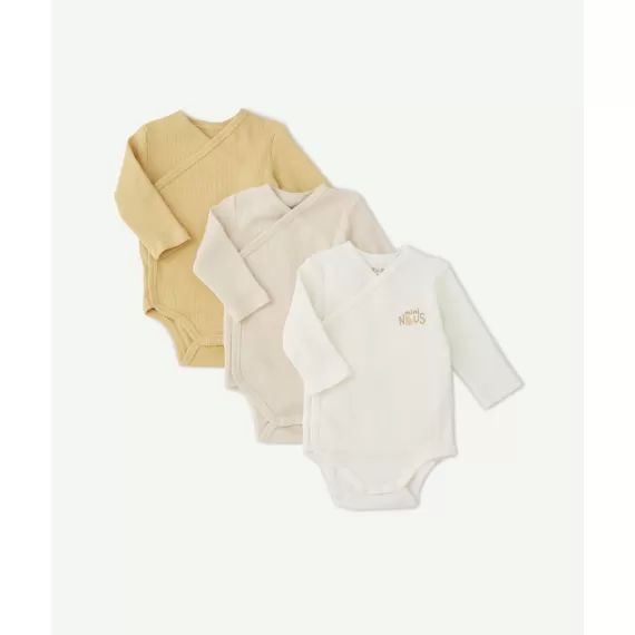 Lot de 3 bodies en coton biologique et gaufré cache-coeur mini nous –  – Soldes