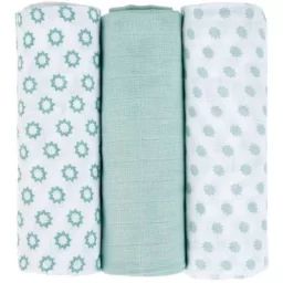 Lot de 3 langes Little Chums Étoiles vert d&rsquo;eau (85 x 85 cm)