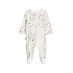 Grenouillère Bébé Petit Beguin – Ouverture Pont – Oreilles De Lapin Brodées – Ecru/blanc Blanc