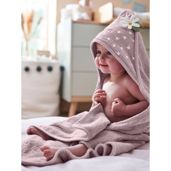 Cape de bain bébé personnalisable DOUCE PROVENCE parme / écru
