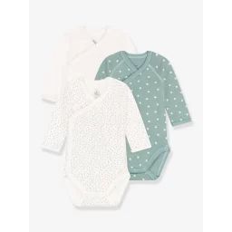 Lot de 3 bodies croisés manches longues en coton PETIT BATEAU blanc imprimé