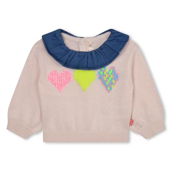 Pull en tricot avec coeurs Fille Rose