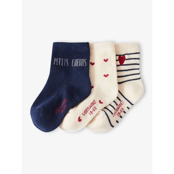 Lot de 3 paires de chaussettes coeurs bébé fille écru
