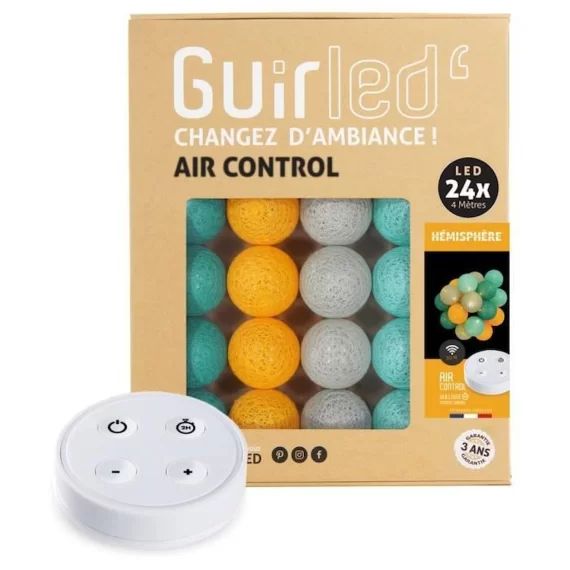 Guirlande lumineuse boules coton LED USB – Télécommandée -Veilleuse bébé 2h – 4 intensités – 24 boules 2,4m – Hémisphère vert