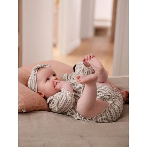 Ensemble robe + bloomer + bandeau naissance écru