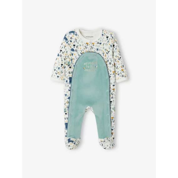 Pyjama bébé garçon en velours ouverture pont ivoire imprimé