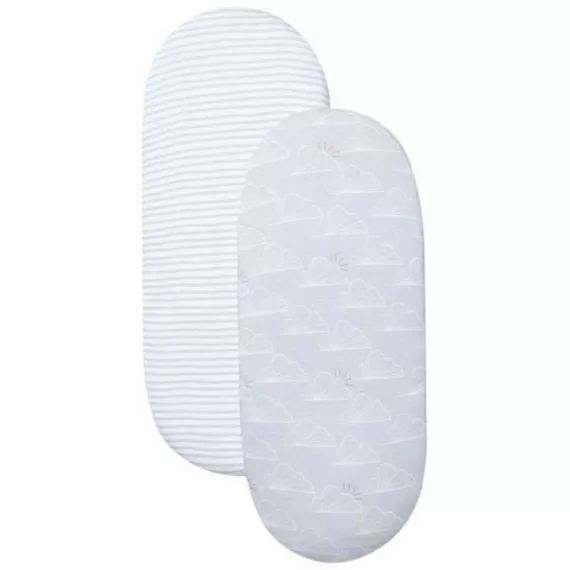 SHNUGGLE DRAP HOUSSE – RAYURES / NUAGE (pack de 2) blanc