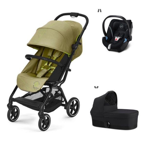 Poussette Cybex Eezy S PLUS 2 – Nature Green + Nacelle – Moon Black + Coque Auto Aton 5 – Deep Black