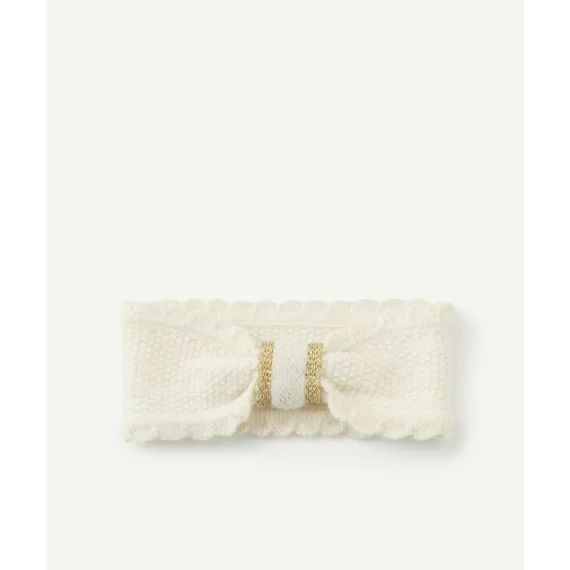 Bandeau bébé fille en tricot écru et détails dorés