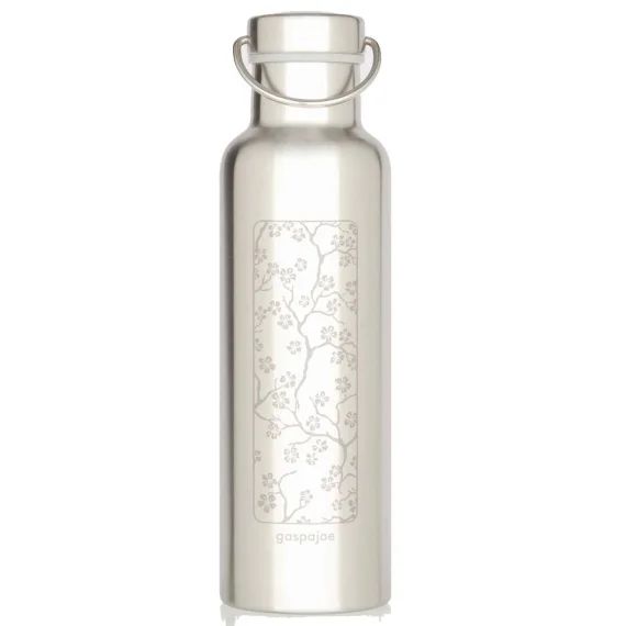 Gourde En Inox Isotherme 750 Ml Groovy Fleurs De Cerisier Gris