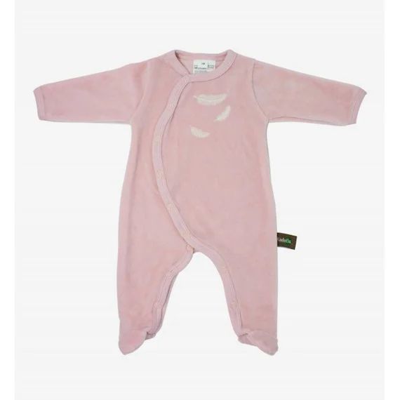 Pyjama Bébé En Coton Bio À Motifs Plumes Blanches Rose