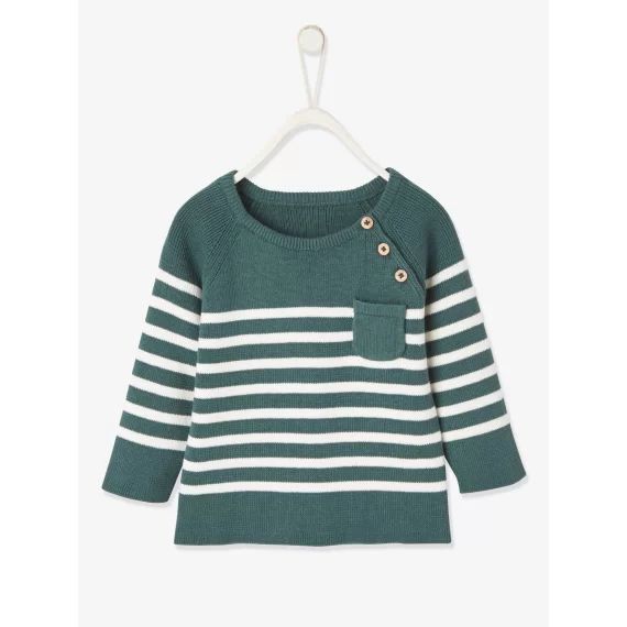 Pull marinière bébé vert grisé rayé