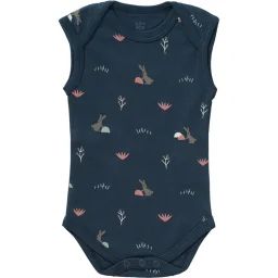 Body sans manches en coton bio Rabbit mood indigo (3-6 mois : 60 à 67 cm)