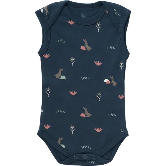 Body sans manches en coton bio Rabbit mood indigo (3-6 mois : 60 à 67 cm)