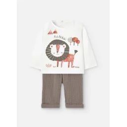 Ensemble T-shirt Avec Dessin Frontal Et Pantalon Uni Blanc