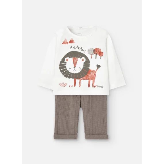 Ensemble T-shirt Avec Dessin Frontal Et Pantalon Uni Blanc