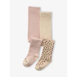 Lot De 2 Collants Bébé Fille A Motifs Léopard Un lot de 2 collants bébé fille à motifs léopard all over et à tête de léopard sur le dessus des pieds. assortis