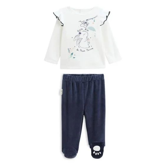 Pyjama bébé 2 pièces en velours Misscerise bleu