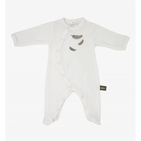 Pyjama Bébé En Coton Bio À Motifs Plumes Colorées Beige