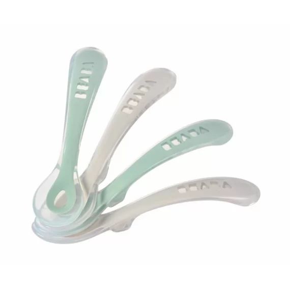 Lot 4 Cuillères Deuxième Age Silicone Béaba – Vert Sauge