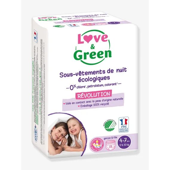 Sous-vêtements de nuit écologiques x15 / 4-7 ans LOVE&GREEN blanc
